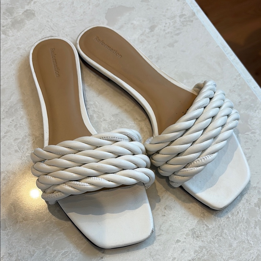Reformation White Woven Leather Sandals